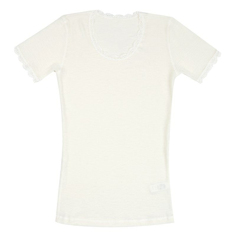 T-shirt i ull med korta ärmar och spets "Cecilie"