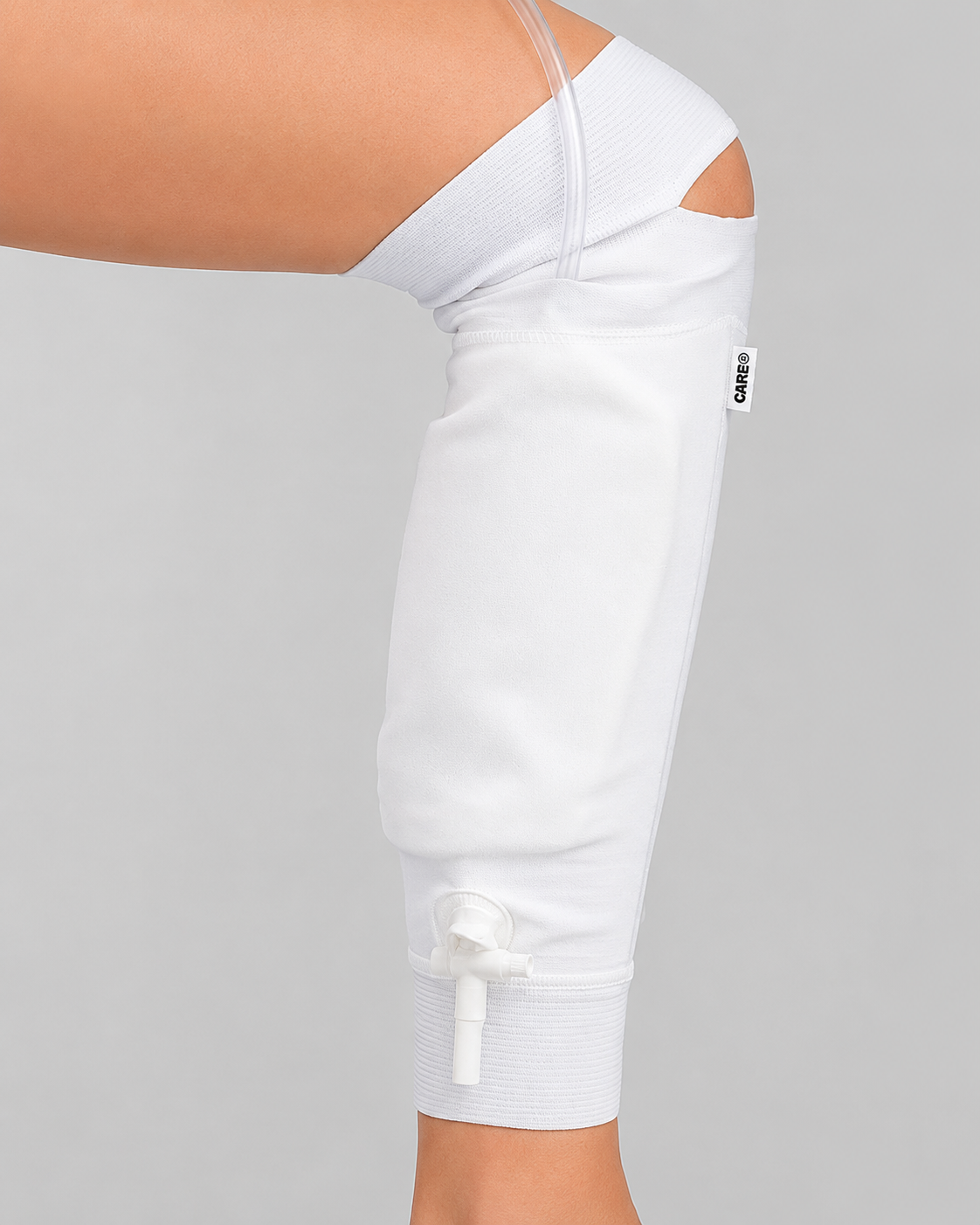 Benbunden kateterpåsehållare/kateterpåsebärare i bomull och lycra för säker fixering och komfort.