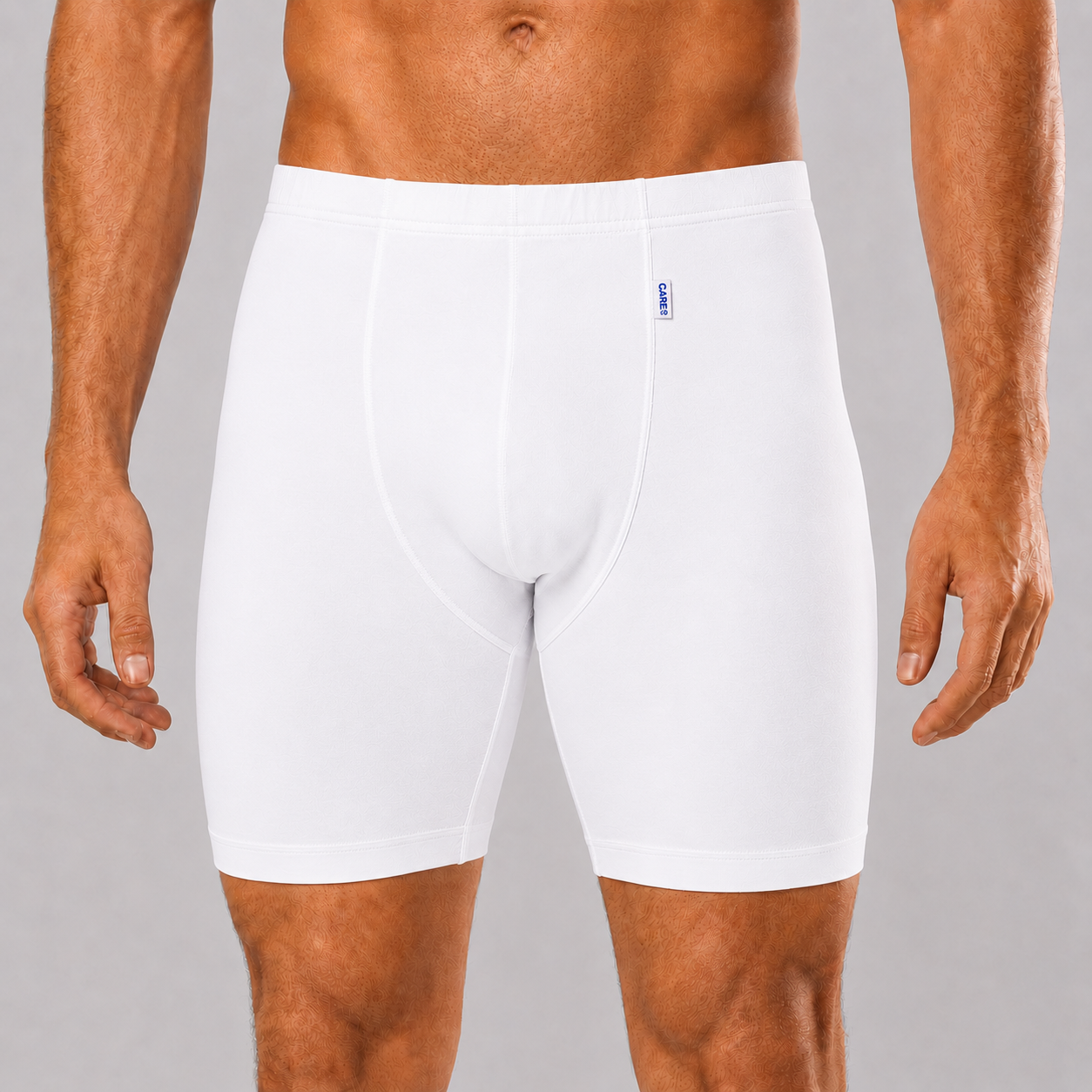 Boxershorts för blöjfixering med bred grenkil i koboltblå, vit och svart.
