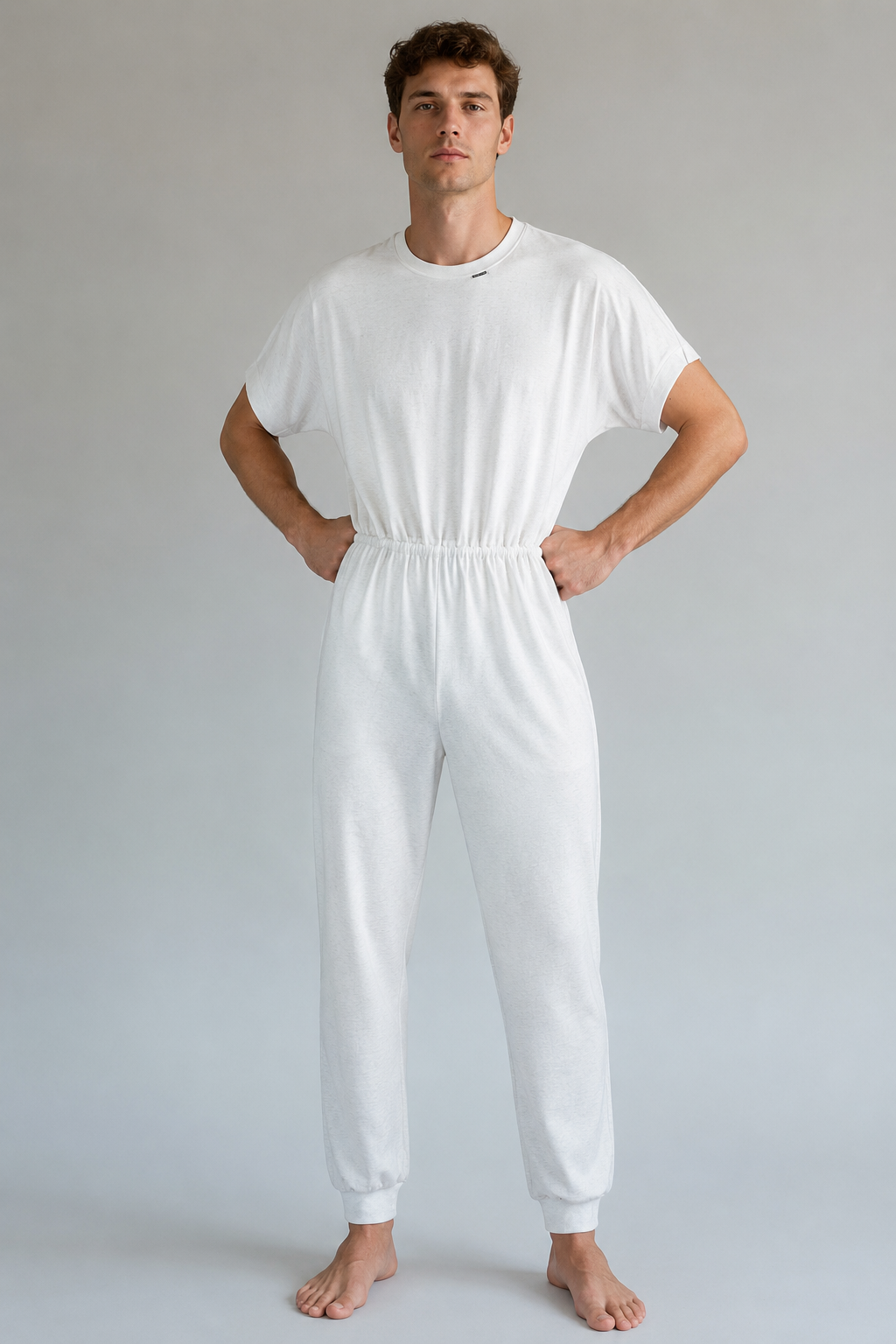 Bodystocking för vuxna med långa ben och dragkedja, tillverkad i Öko-Tex bomull.