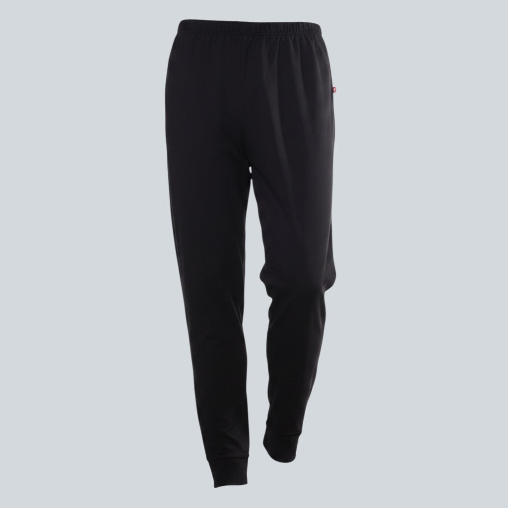 Care Design black cotton-lycra adult pants with high waist and ankle cuffs, designed for comfort and to accommodate a diaper.