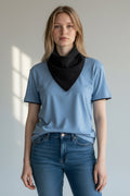 Care Design black corduroy bandana bib with snap closure for adults, 4 absorbent layers.