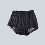 Care Design black polyester incontinence inner pants for women with built-in leak barrier and adjustable drawstring waist.