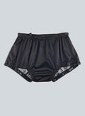 Care Design black polyester incontinence pants for children with built-in leak barrier and elasticated waist and leg openings.