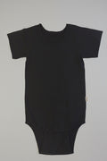 Care Design black short-sleeve cotton-lycra bodysuit with snap closure at crotch for easy diaper changes.