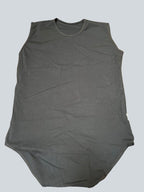 Care Design black sleeveless cotton bodystocking with shoulder straps and snap closure at crotch.