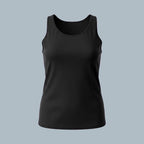 Care Design black tank top with lace trim neckline and armholes, made from quality fabric that holds its shape.