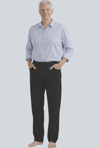 Care Design black high-waisted cotton-elastane trousers with full-length side zips for easy dressing, ideal for wheelchair users.