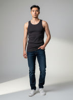 Care Design men's black 100% wool tank top, "Christopher" model, designed for warmth and breathability.