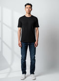 Care Design men's black 100% wool t-shirt with short sleeves and a crew neck. Woolmark certified.