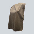 Care Design brown adult bib with white trim. Waterproof microfiber bib with snap closure for mealtime protection.