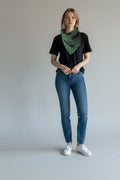 Care Design dark green corduroy square bib scarf with snap closure, 4 absorbent layers.