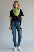 Care Design lime green corduroy bandana bib with 4 absorbent layers and snap closure. For adults who drool.