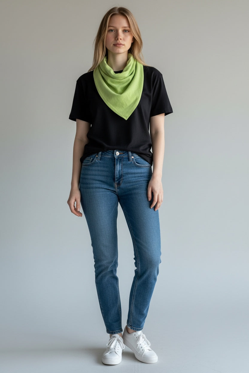 Care Design lime green corduroy bandana bib with 4 absorbent layers and snap closure. For adults who drool.