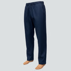 Care Design dark blue denim trousers with full-length leg zips and warm lining. Elasticated waist.