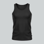 Care Design men's white cotton tank top with a scoop neck and reinforced binding. High quality, shape-retaining undershirt.