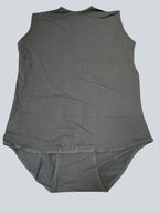 Care Design dark grey sleeveless cotton bodystocking with shoulder straps and snap closure at the crotch.