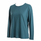 Care Design teal long-sleeve unisex t-shirt made from cotton/lycra with a round neck and cuffed sleeves and hem.