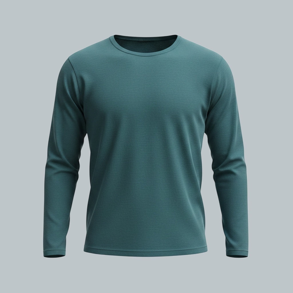 Care Design teal long-sleeved pyjama top with black pyjama bottoms. Comfortable loungewear set.