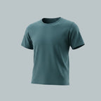 Care Design teal short-sleeve t-shirt and black pyjama bottoms set.