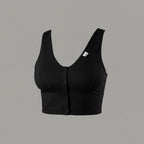 Care Design white cotton-lycra support bra with front snap closure, wide straps, and wide underbust band for large busts and sensitive skin.