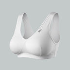 Care Design white cotton-lycra support bra for large busts, sensitive skin, and post-surgery.