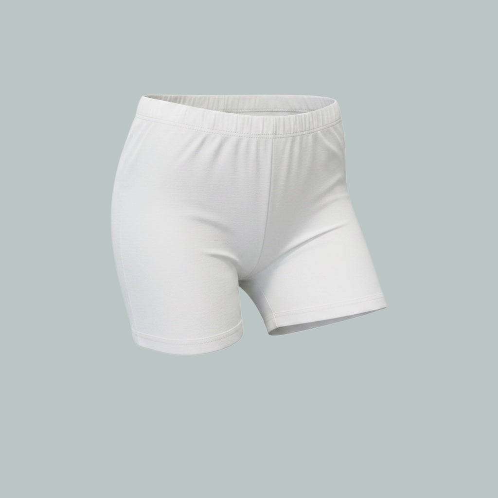 Care Design white unisex hip protection shorts with built-in pockets for hip shells, suitable for osteoporosis or fall risk.