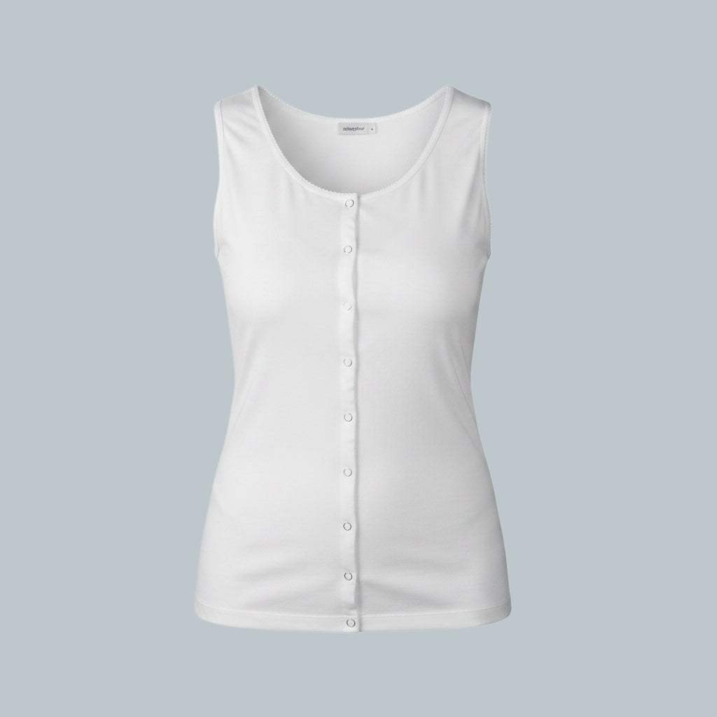 Care Design white sleeveless cotton blend tank top with front snap closure for arthritis patients