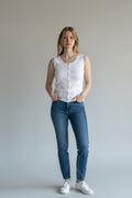 Care Design white sleeveless cotton blend tank top with front snap closure for arthritis patients