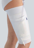 Care Design white cotton lycra urinary leg bag holder with secure fixation and breathable design.