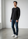 Care Design men's black 100% wool long-sleeve thermal shirt with crew neck.